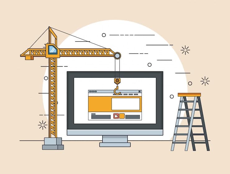 Illustration of a crane lifting new content onto a computer screen