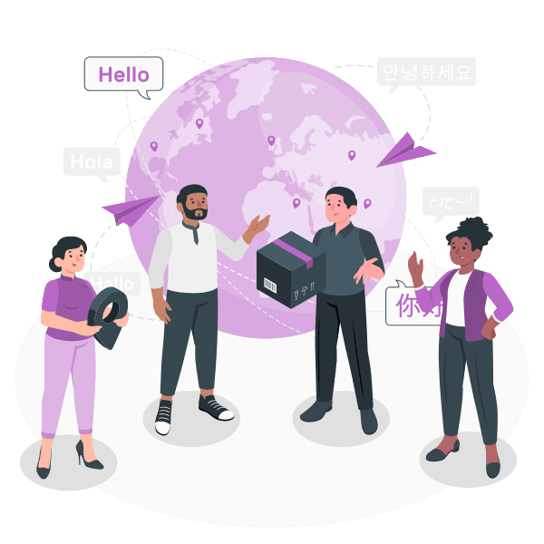 Global multi-branch network and workforce management illustration